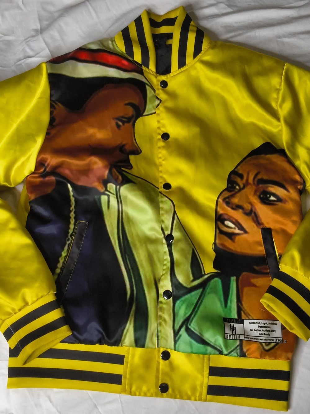 Yellow Graphic Satin Bomber Jacket with Art Print